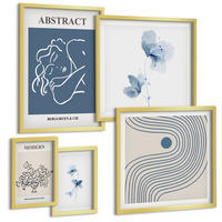 BILDER SET 5er Set - 50x50 cm & 20x30 cm & 40x60 cm Goldrahmen - abstrakte Poster mit Blumenlinien - Goldfarben, Kunststoff (40/60cm) - TULUP