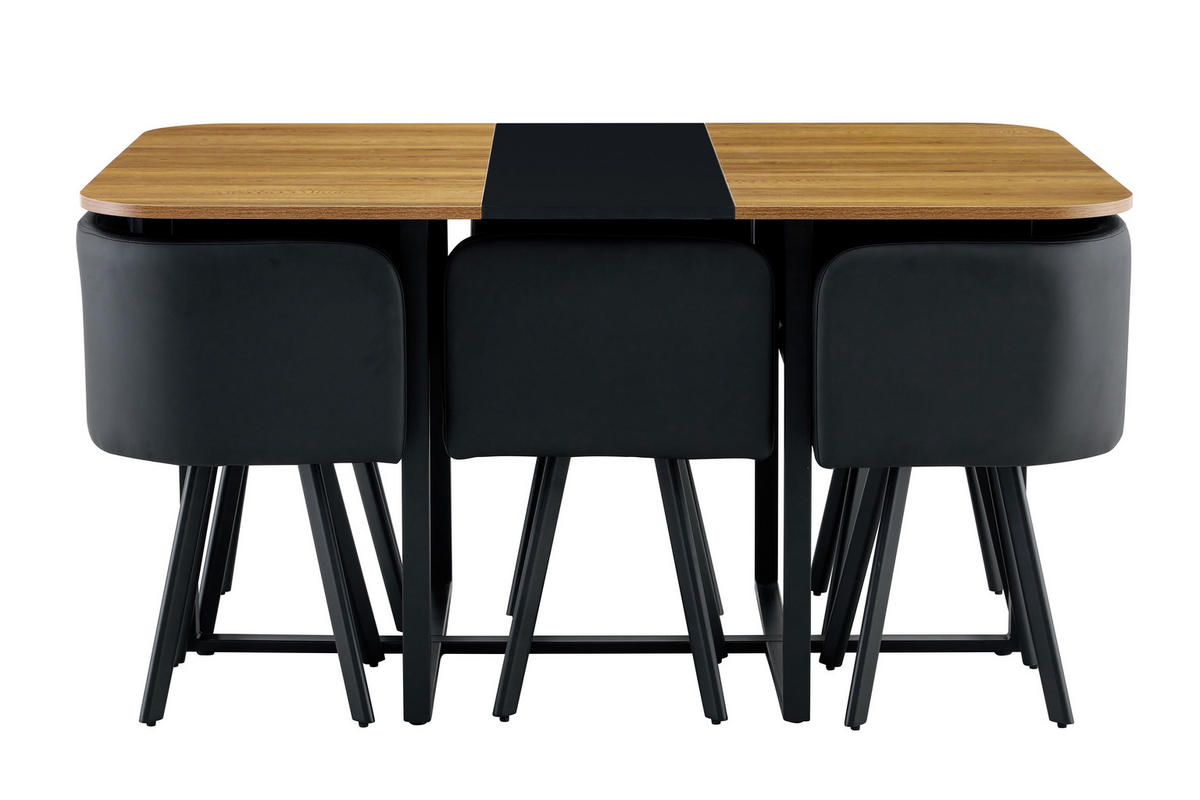ESSGRUPPE DE-39496 ausziehbar, mit 4 Stühlen und Metallgestell Schwarz - Schwarz, Holzwerkstoff (150/79/100cm) - ComfortXL