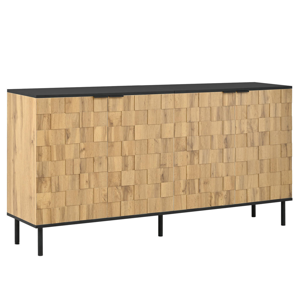 SIDEBOARD 160/35/80,5 cm mit 2 Türen in Natur/Schwarz & Mosaikfronten - Naturfarben, Holzwerkstoff (160/80/35cm) - BEAOK