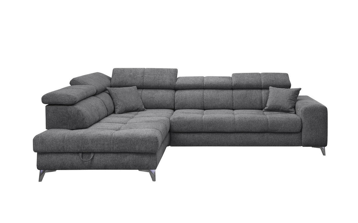 ECKSOFA mit Schlaffunktion und Bettkasten, Luxus-Mikrofaser - Anthrazit/Schwarz, Textil/Metall (282/198cm) - ed exciting design