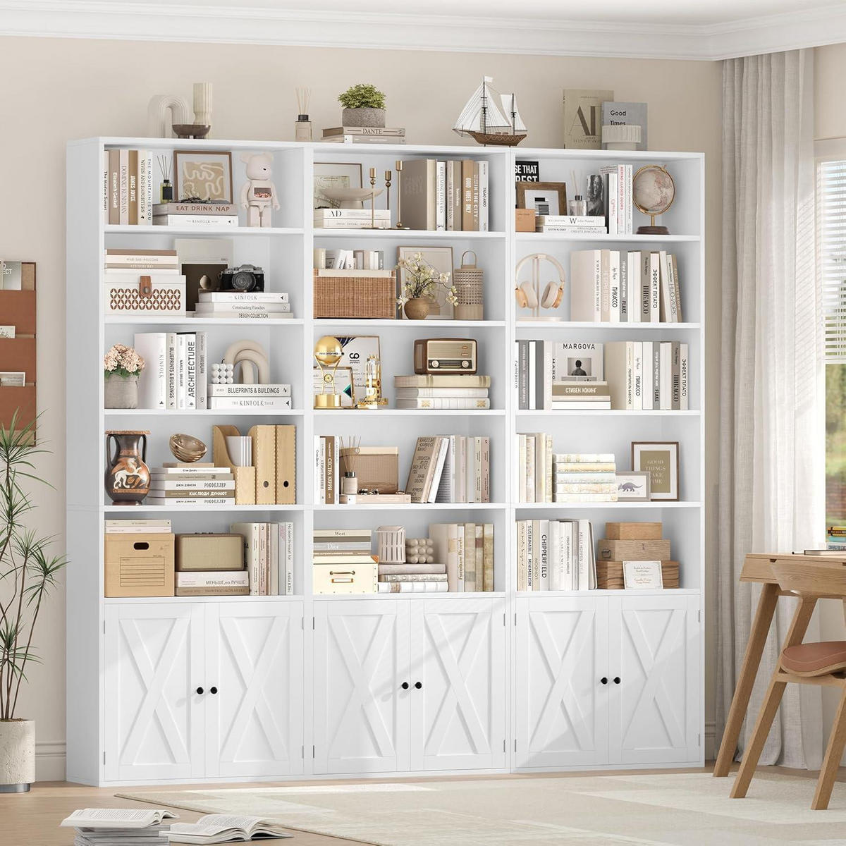 BÜCHERREGAL mit Türen 209 cm weiß - Weiß, Holzwerkstoff (60/209/23.5cm)
