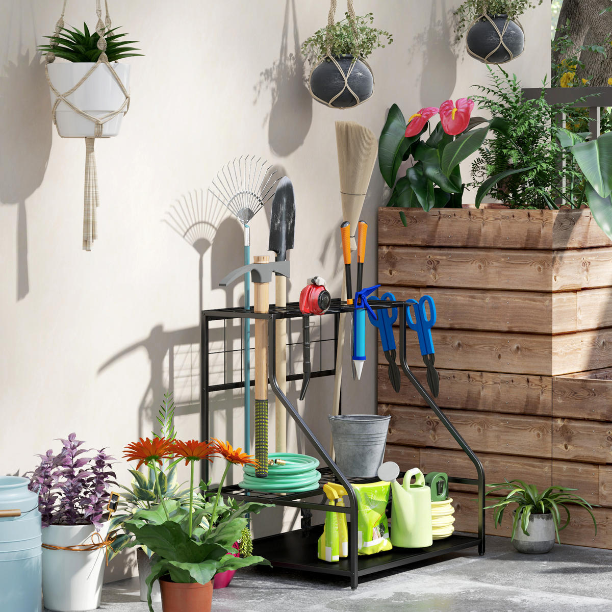 GARTENWERKZEUG-ORGANIZER 3-stufig - Orange, Metall (53/73/84cm) - Outsunny