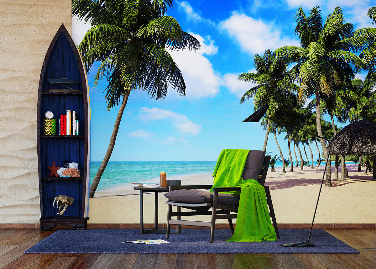 FOTOTAPETE Strand-Motiv 375 x 270 cm - Blau, Papier (375/270cm) - Sanders & Sanders