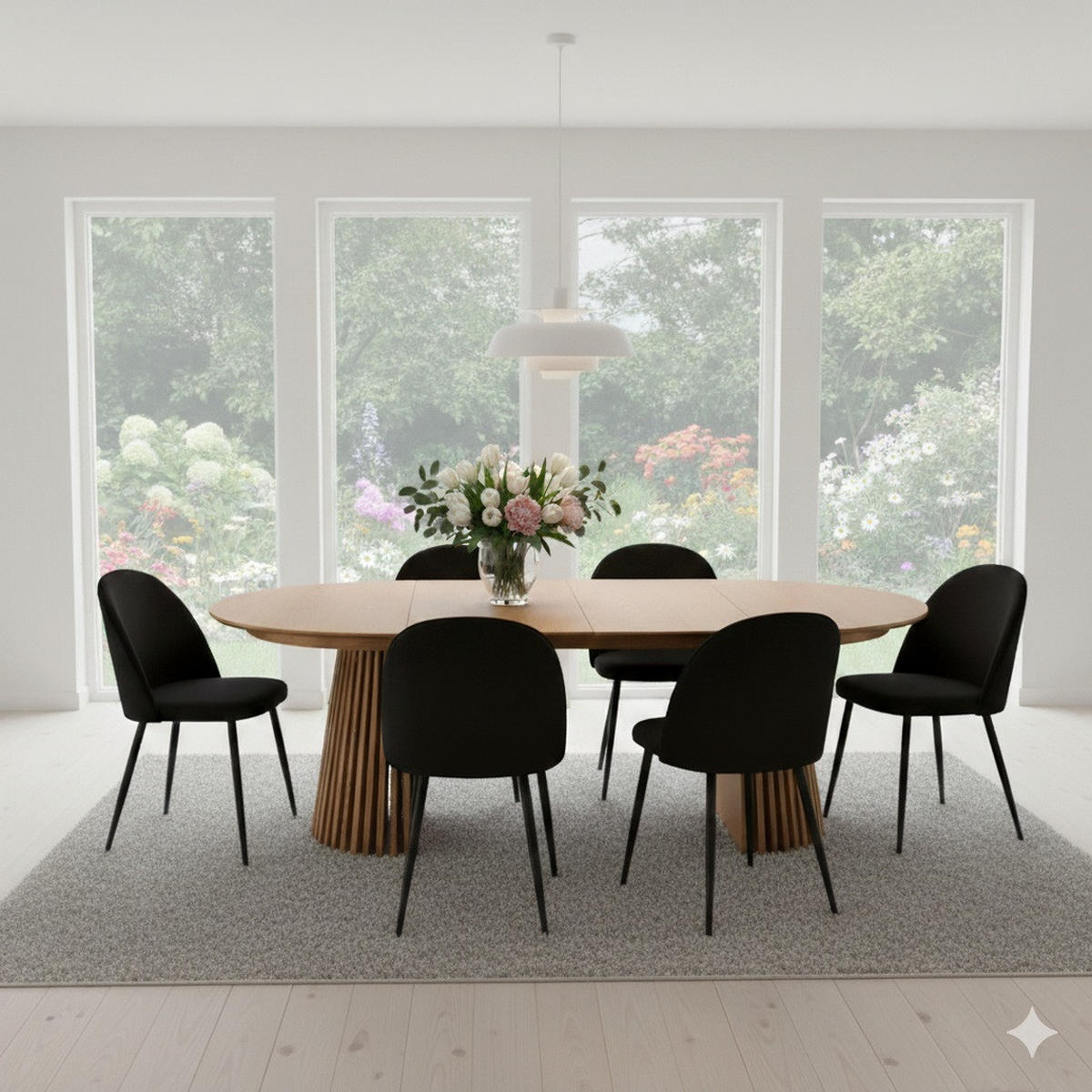 TISCHGRUPPE Natur - Honigeiche/Schwarz, Holzwerkstoff/Textil (120/75/120cm) - ebuy24