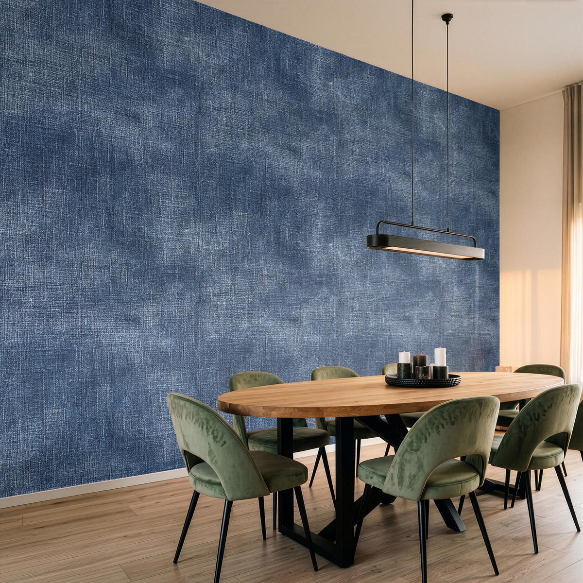 TAPETE - Leinen - Textur - Muster - Denim - Rustikal - 450x300 cm - Blau, Papier (450/300cm) - OnlyWow