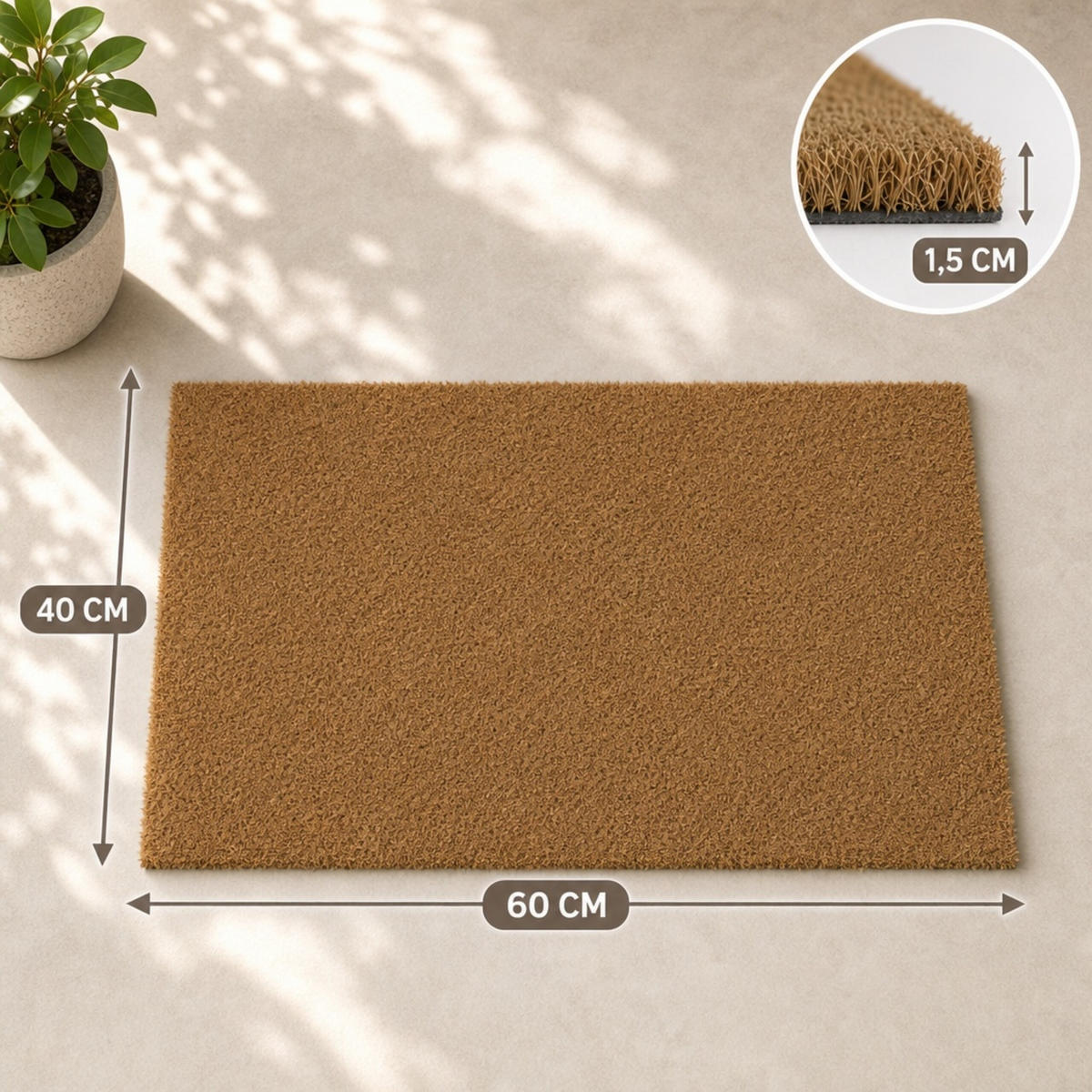 ROHOŽKA Přírodní kokos 60x40 cm - světle hnědá, textil/plast (60/40cm) - Relaxdays