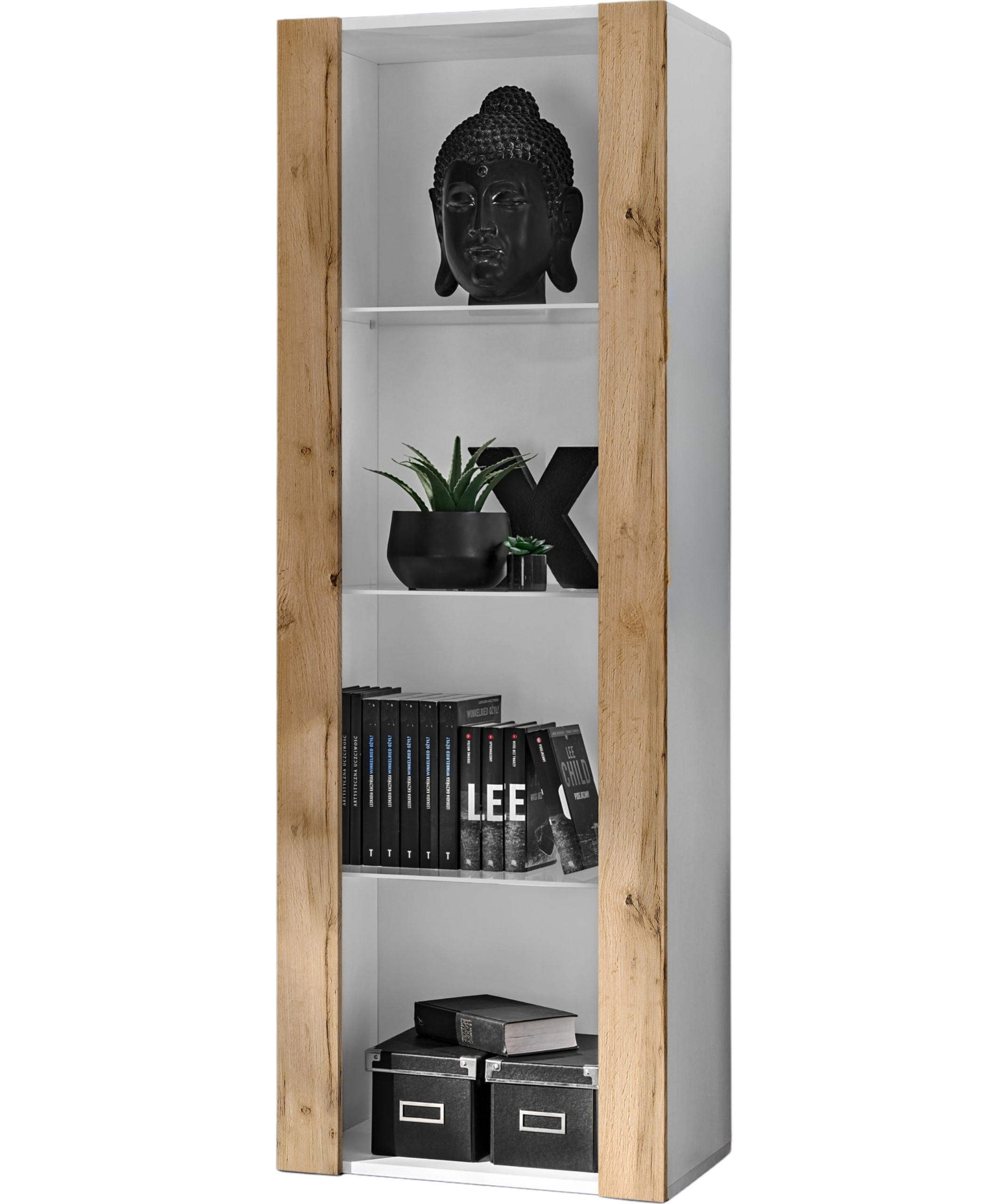 Komodee Vitrine Weiß, Eiche Wotan 55x159x35 cm