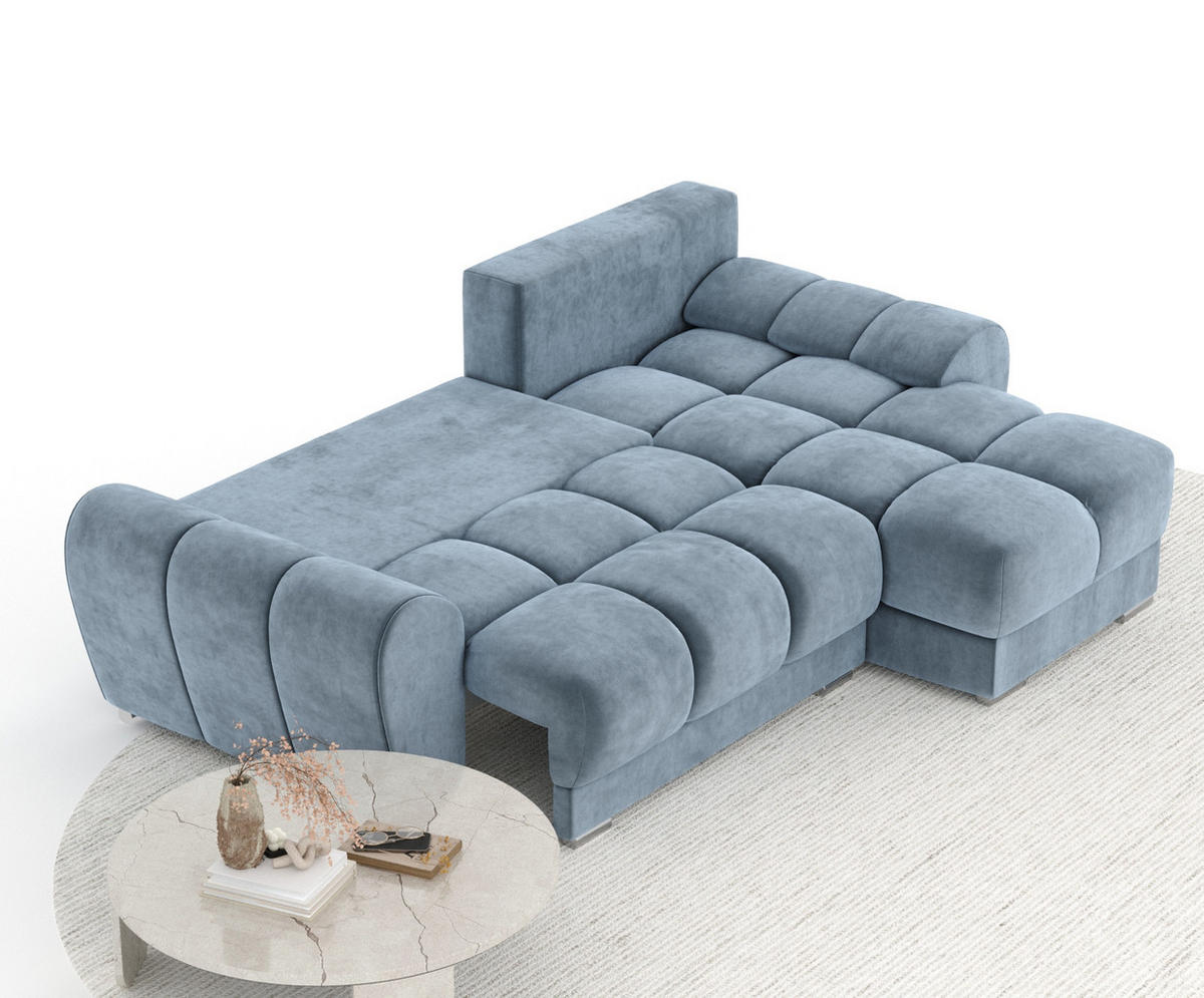 ECKSOFA MIT SCHLAFFUNKTION Peebles Blau Samtstoff - Chromfarben/Blau, Holz/Holzwerkstoff (256/175cm) - Maison de Reve