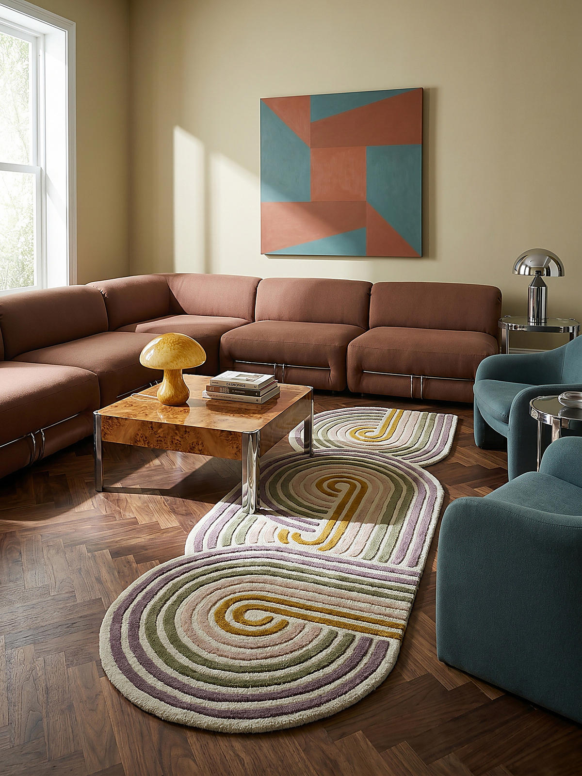 WOLLTEPPICH SOAR, abstrakt, Grün, 80 x 300 cm - Beige, Textil (80/300cm) - KADIMA DESIGN