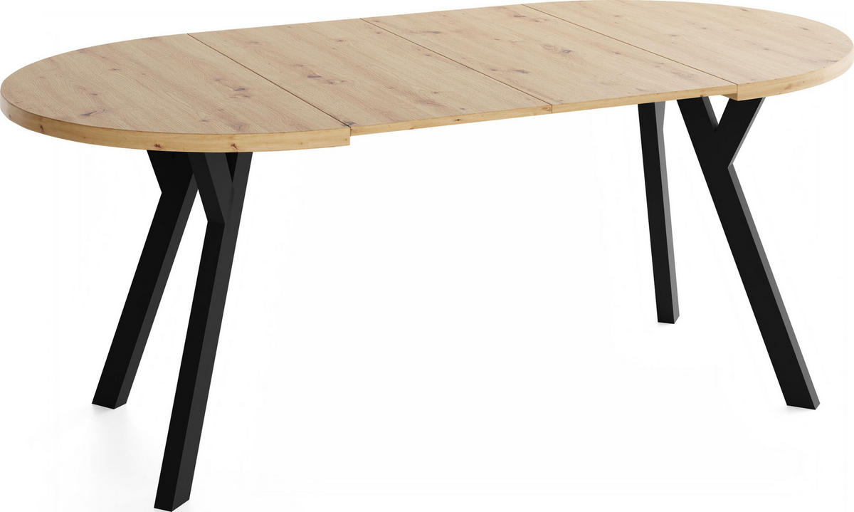 ESSTISCH Vero rund ausziehbar verlängerbar, Eiche Artisan Hellbraun 100-200/100/77 cm - Schwarz/Eiche Artisan, Holz/Holzwerkstoff (100/100/77cm) - WFL GROUP