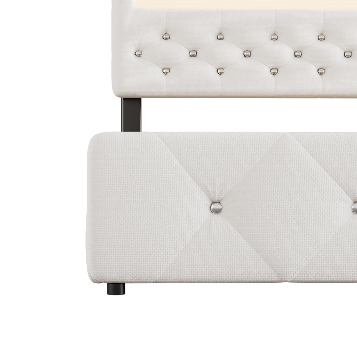 POLSTERBETT 140x200cm Weiß Doppelbett Bettauszug 2 Schubladen Lichtleiste - Weiß, Holz (140/200cm) - FLIEKS