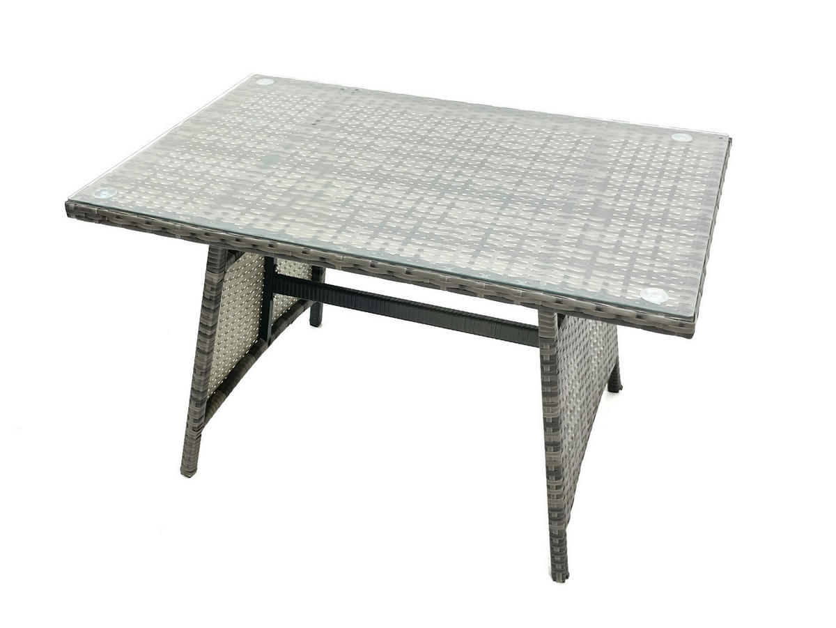 GARTENMÖBEL SET mit COUCHTISCH Polyrattan Dunkelgrau 6-Sitzer - Dunkelgrau/Grau, Glas/Kunststoff - Fimous