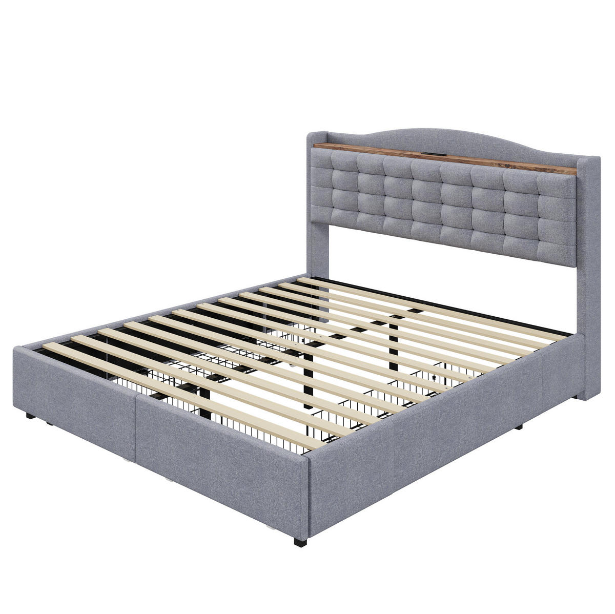 POLSTERBETT 140/200 cm mit 4 Schubladen und USB-Anschluss, grau - Grau, Textil (140/200cm) - BEAOK