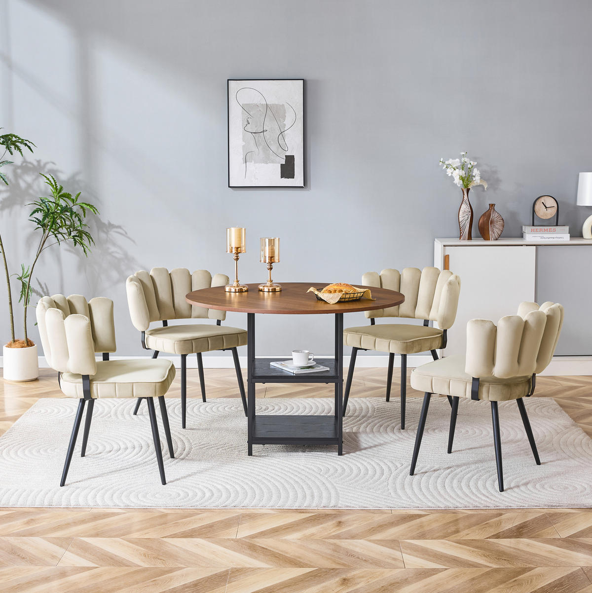 ESSTISCH-SET 4-tlg. 107 cm Nussbaumoptik Hellbraun - Hellbraun, Metall (107/75/107cm) - Meubliv