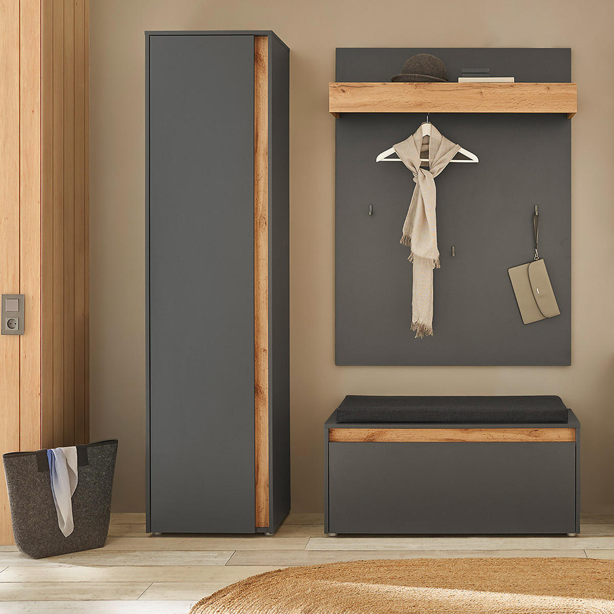 GARDEROBENSCHRANK Crisp-61 - Anthrazit, Holzwerkstoff (50/200/40cm) - Lomado