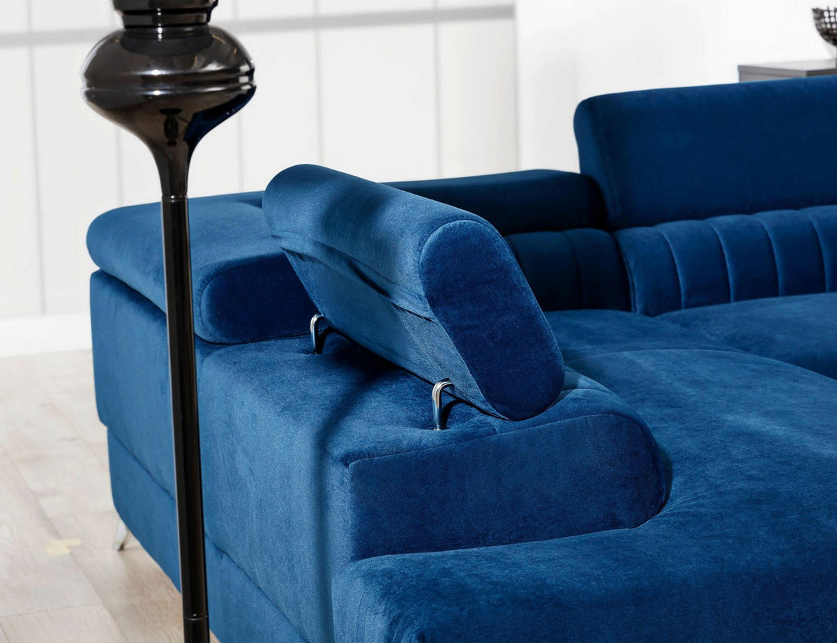 ECKSOFA Laurence mit Schlaffunktion & Bettkasten – 278 x 205 cm, verstellbare Kopfstützen - Blau, Kunststoff (278/205cm) - Wohnideebilder