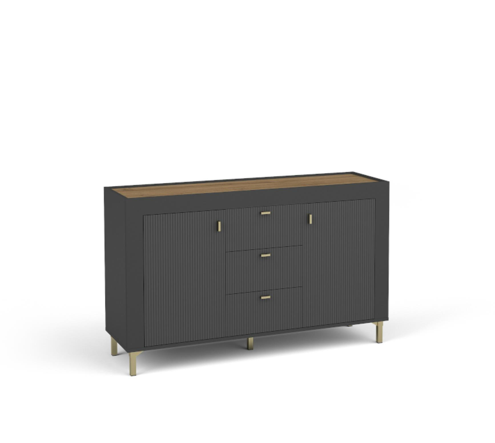KOMMODE Mossa Schwarz, Kombikommode mit Schubladen - Goldfarben/Schwarz, Holzwerkstoff (137/84/40cm) - Bettso