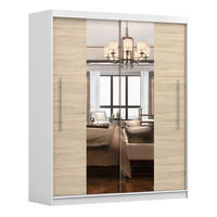 SCHIEBETÜRENSCHRANK - NICO 01 Weiß + Sonoma - Weiß/Sonoma Eiche, Holzwerkstoff/Metall (204/218/58cm) - Möblo