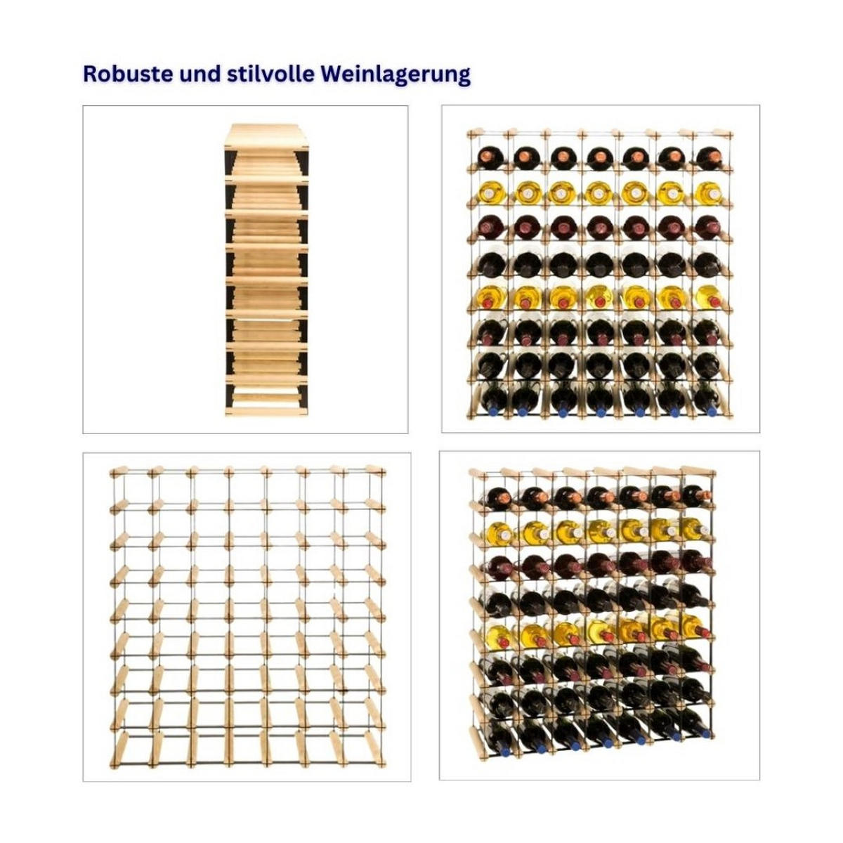 WEINREGAL Vinotega Mod Metal 82,5x72,5x24,5 cm 7x8 Flaschen Massives Kiefernholz Natur - Naturfarben, Holz (72.5/82.5/24.5cm) - PROREGAL