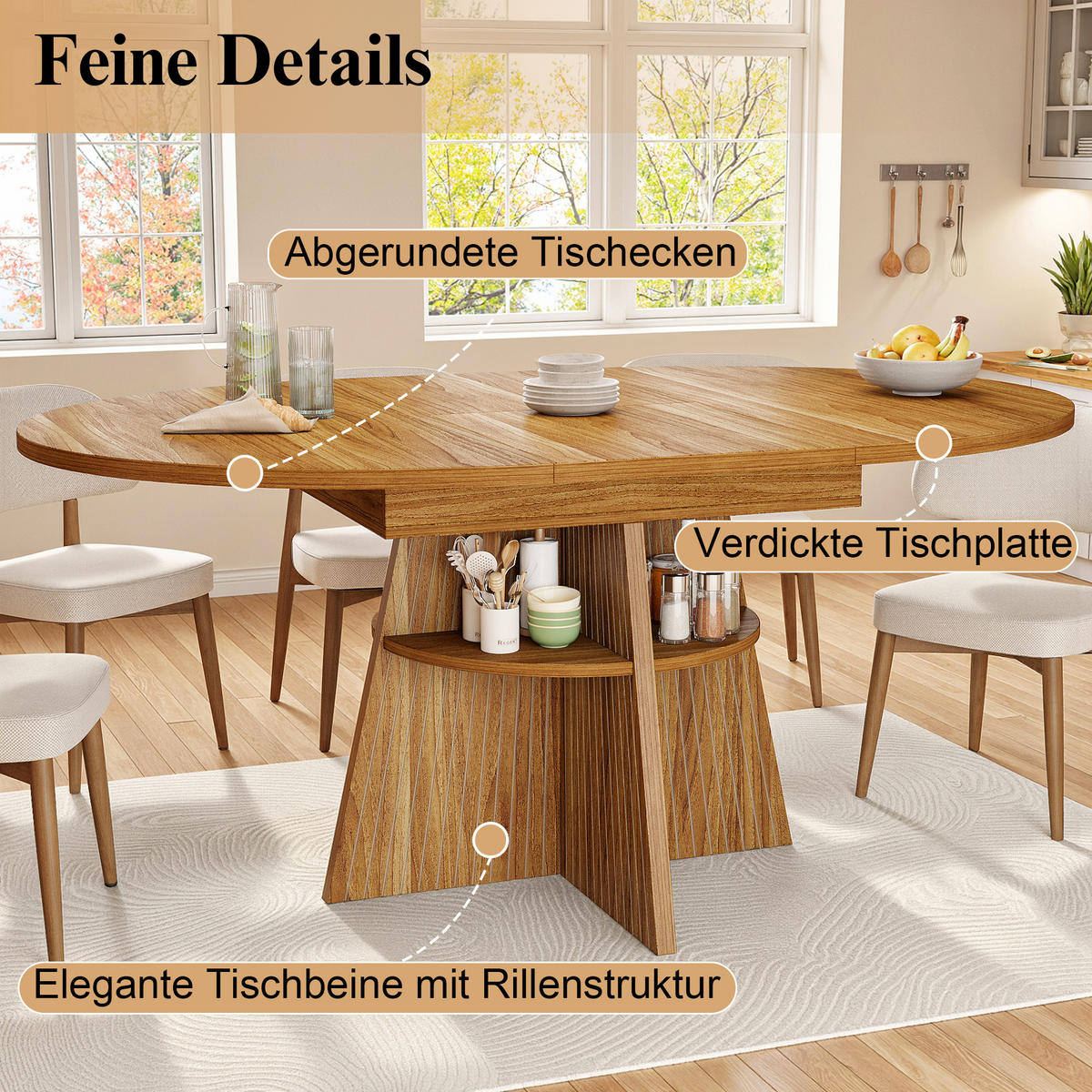 ESSTISCH in Natufarben Ausziehbarer Küchentisch mit Stauraum, Multifunktionstisch für Küche, Arbeits- und Wohnzimmer - Braun, Holzwerkstoff/Metall (150/110/76cm) - STILVORA
