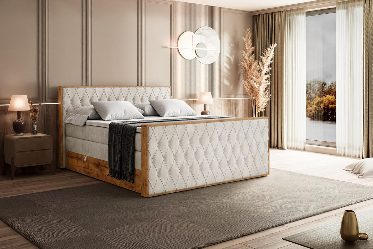 BOXSPRINGBETT mit Matratze H3|H4 und Lattenrost - LOLLI5-Z KING-140x200 - Beige Casablanca - Beige, Holzwerkstoff (140/200cm) - ALTDECOR