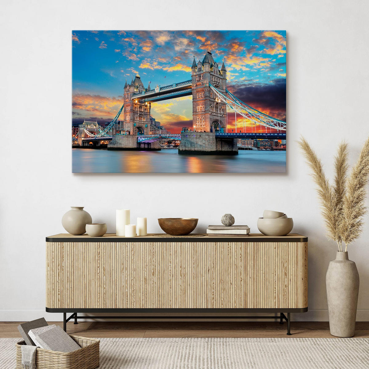 LEINWANDBILD Brücke Tower Bridge London Architektur 3D 120x80 - Blau/Beige, Textil (120/80cm) - Muralo