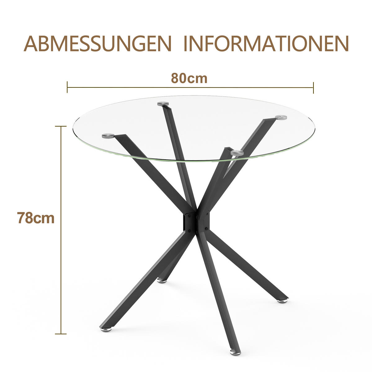 ESSTISCH Ø80/78 cm mit Glasplatte DE-39970 Schwarz - Schwarz, Metall (80/80/78cm) - ComfortXL