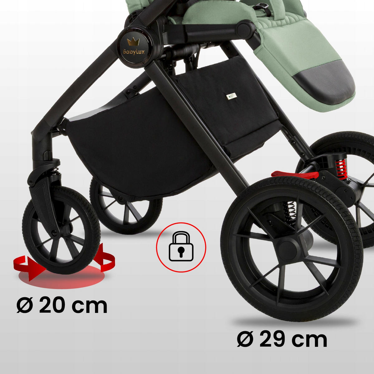 KINDERWAGEN Boldo 4in1 Grau Babywanne, Reisebuggy, Autositz, Isofix Basis - Schwarz/Grün, Textil/Metall (58/98cm) - BabyLux