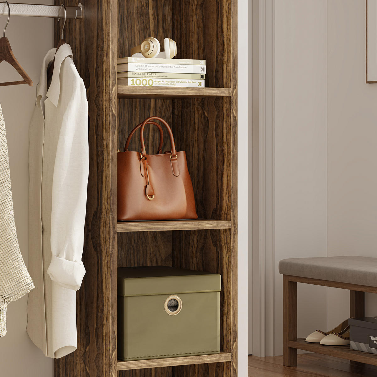 KLEIDERSCHRANK Nesbyen - Walnussfarben, Holzwerkstoff/Kunststoff (90/126/30cm) - [en.casa]