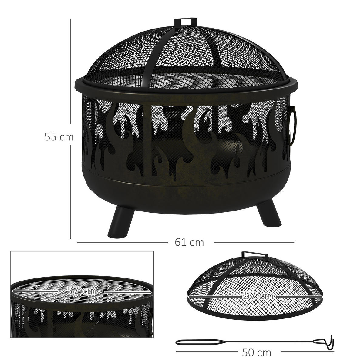 FEUERSCHALE, Metall, Schwarz - Schwarz, Metall (61/55/61cm) - Outsunny