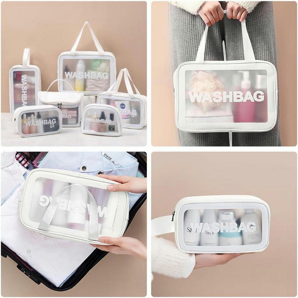 KULTURBEUTEL Set 6-teilig transparent weiß - Weiß, Kunststoff (22.5/5.8/32.5cm)