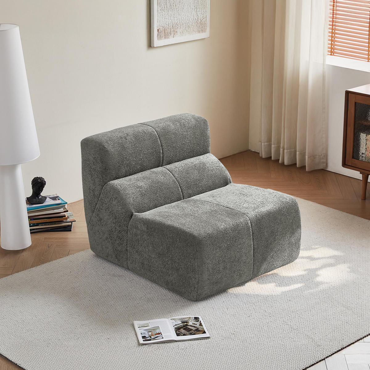 SESSEL Samtstoff komprimiert ergonomisch 94/110/79 cm Hellgrau - Hellgrau, Textil (110/79/94cm) - Redom