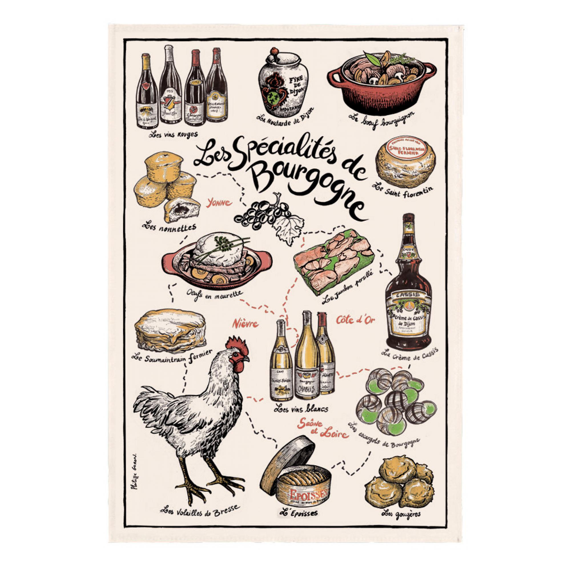 GESCHIRRTUCH Spécifialités de Bourgogne ekrü 48 x 72 cm - Weiß, Textil (72/48cm) - Winkler
