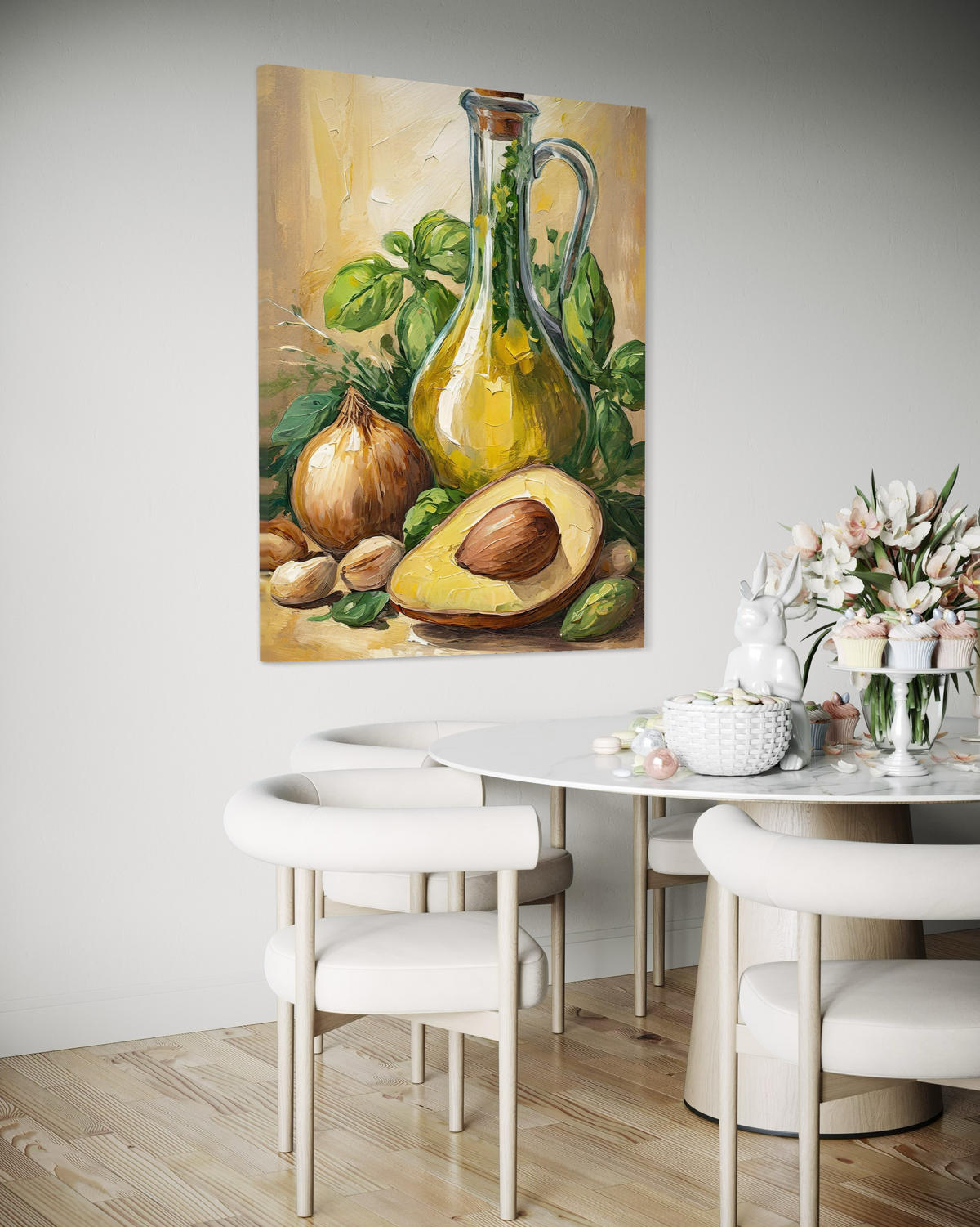 WANDBILD avocado olivenöl zwiebeln essen - Beige, Textil (40/60cm) - Feeby