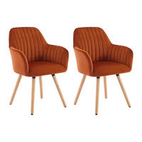STUHL mit Armlehnen 2er-Set - Samt & Metall in Holzoptik - Terracotta - ELEANA - Braun, Textil (58/85/56cm) - Vente-Unique