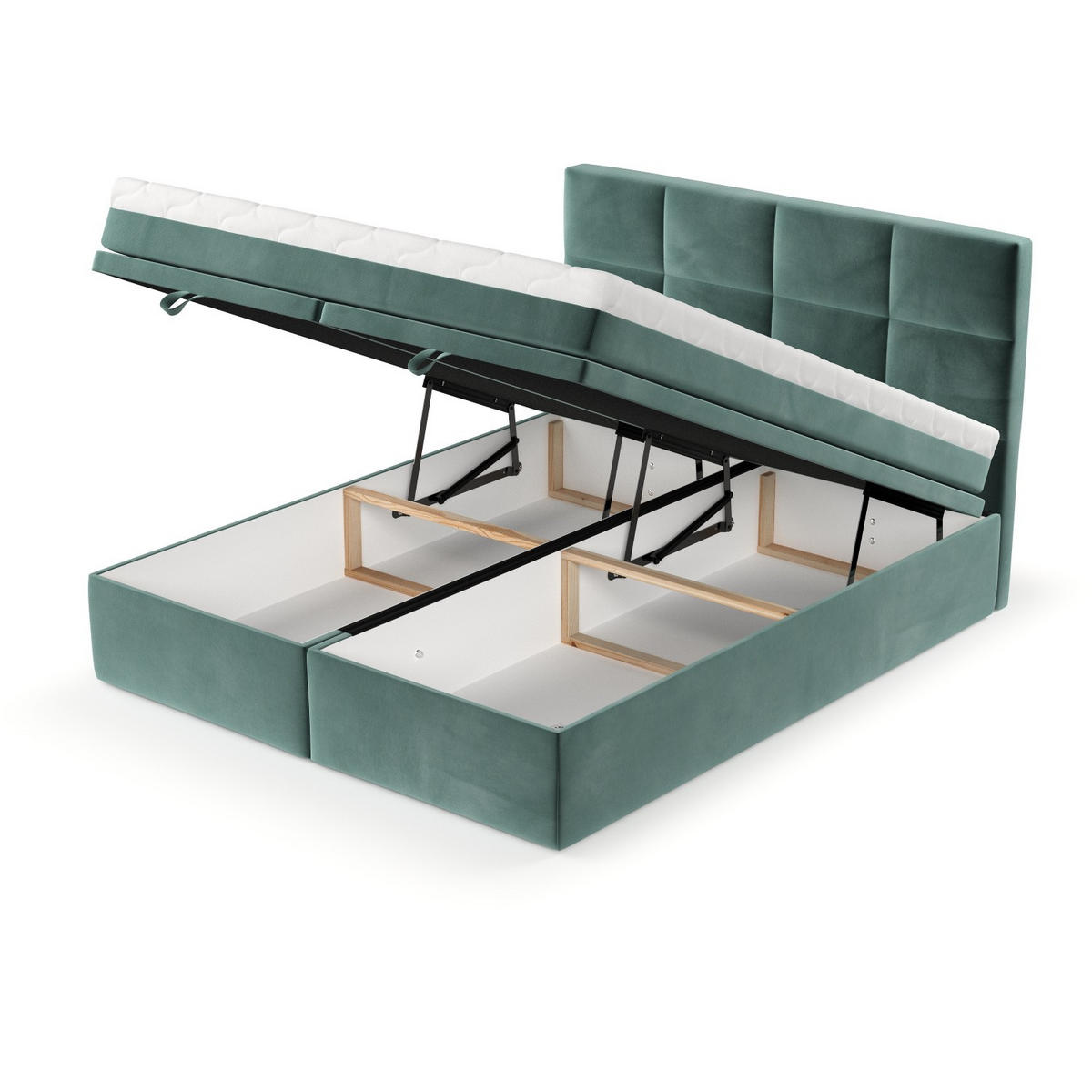 BOXBETT Tessa 140/200 cm Türkis im Kronos Stoff - Türkis/Schwarz, Holz/Holzwerkstoff (140/200cm) - AltaBeds