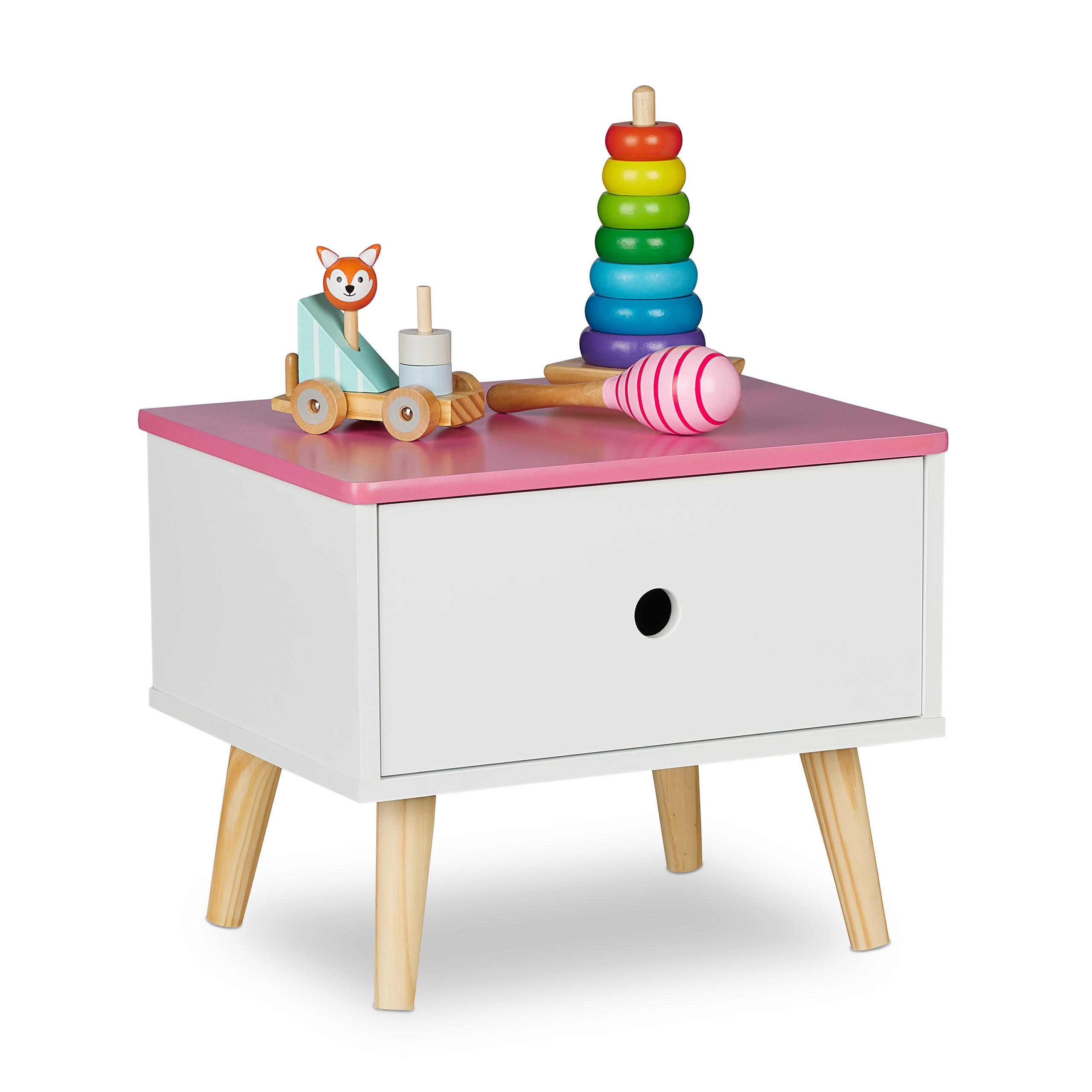 KINDER-NACHTTISCH - Multicolor, Holz/Holzwerkstoff (38/31/30cm) - Relaxdays