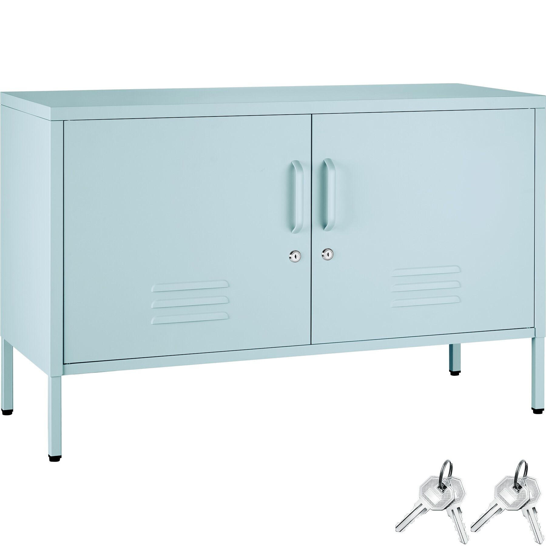 SIDEBOARD Baker, Kippschutz, höhenverstellbare Füße, grau/blau - Blau/Grau, Metall (100/65/42.5cm) - tectake