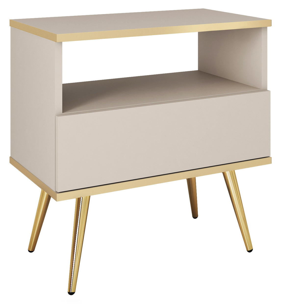 NACHTTISCH 54 cm Rodi mit Schublade auf Beinen, Beige + Gold - Beige/Goldfarben, Holz (54/59/39cm) - Emporius