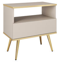 NACHTTISCH 54 cm Rodi mit Schublade auf Beinen, Beige + Gold - Beige/Goldfarben, Holz (54/59/39cm) - Emporius
