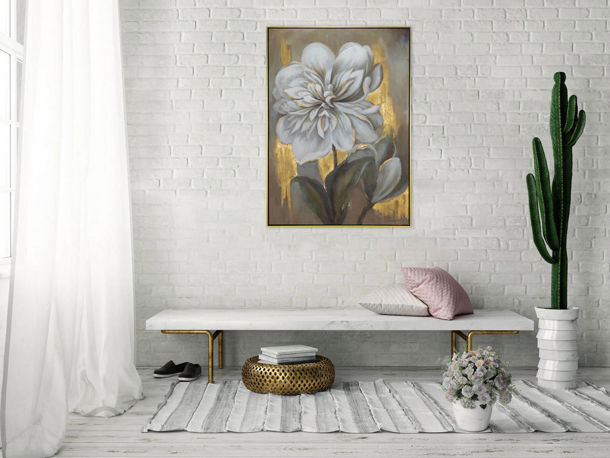 ACRYLBILD HANDGEMALT Weiß 78/103 cm - Beige/Weiß, Textil (77.5/102.5cm) - KUNSTLOFT