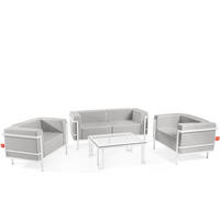 GARTENLOUNGE-SET TRIGLO 4-tlg., 1x Tisch, 2x Sessel, 1x Sofa 2-Sitzer, Modern, Weiß - Dunkelgrau/Weiß, Glas/Textil - KONSIMO®
