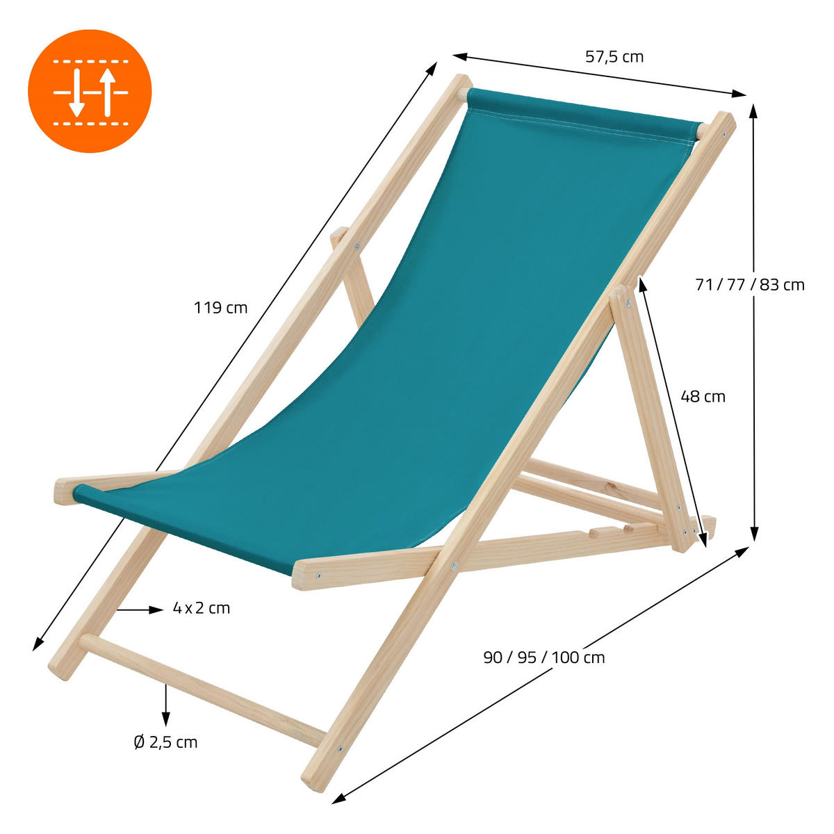 LIEGESTUHL Dunkelgrün - Türkis, Holz (57.5/83/100cm) - ECD-Germany
