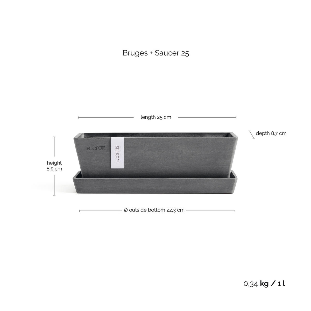 BLUMENTOPFUNTERSETZER Bruges Mini 25/8,7/8,5 cm Grau - Grau, Kunststoff (25/8.5cm) - Ecopots