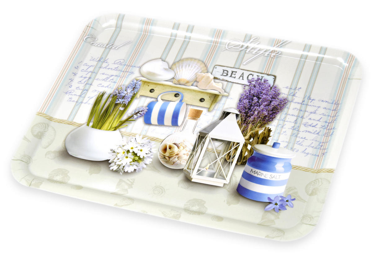 TABLETT Strandoase, rechteckige Melamin Serviertablett 50x37 cm - Blau, Kunststoff (37/2/50cm) - Lashuma