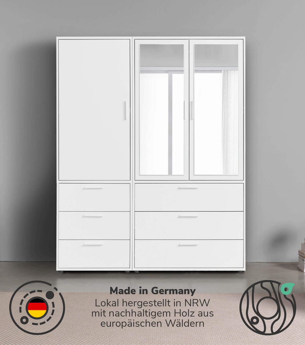 KLEIDERSCHRANK mit Spiegel Der Grenzenlose - Weiß, Holzwerkstoff (150/187/58cm) - Mokebo