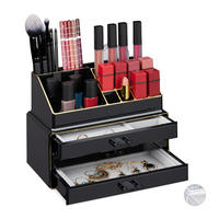 MAKE-UP Organizer - Schwarz, Kunststoff/Textil (23.5/18.5/15cm) - Relaxdays