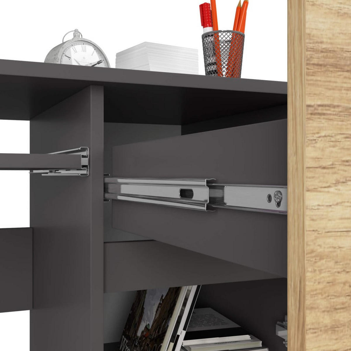 SCHREIBTISCH Graphit Grau, Eiche Artisan 77/90/50 - Eiche Artisan/Grau, Holzwerkstoff (50/90/77cm) - RAUMHIRSCH FURNITURE