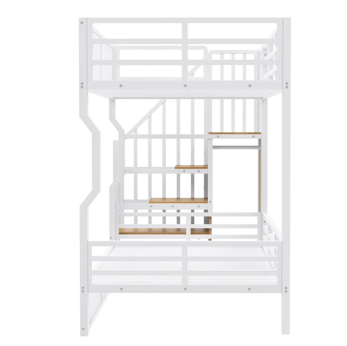 HOCHBETT 90/200 cm Weiß mit LED und Stauraumtreppe - Weiß, Metall (90/200cm) - MIVRAY