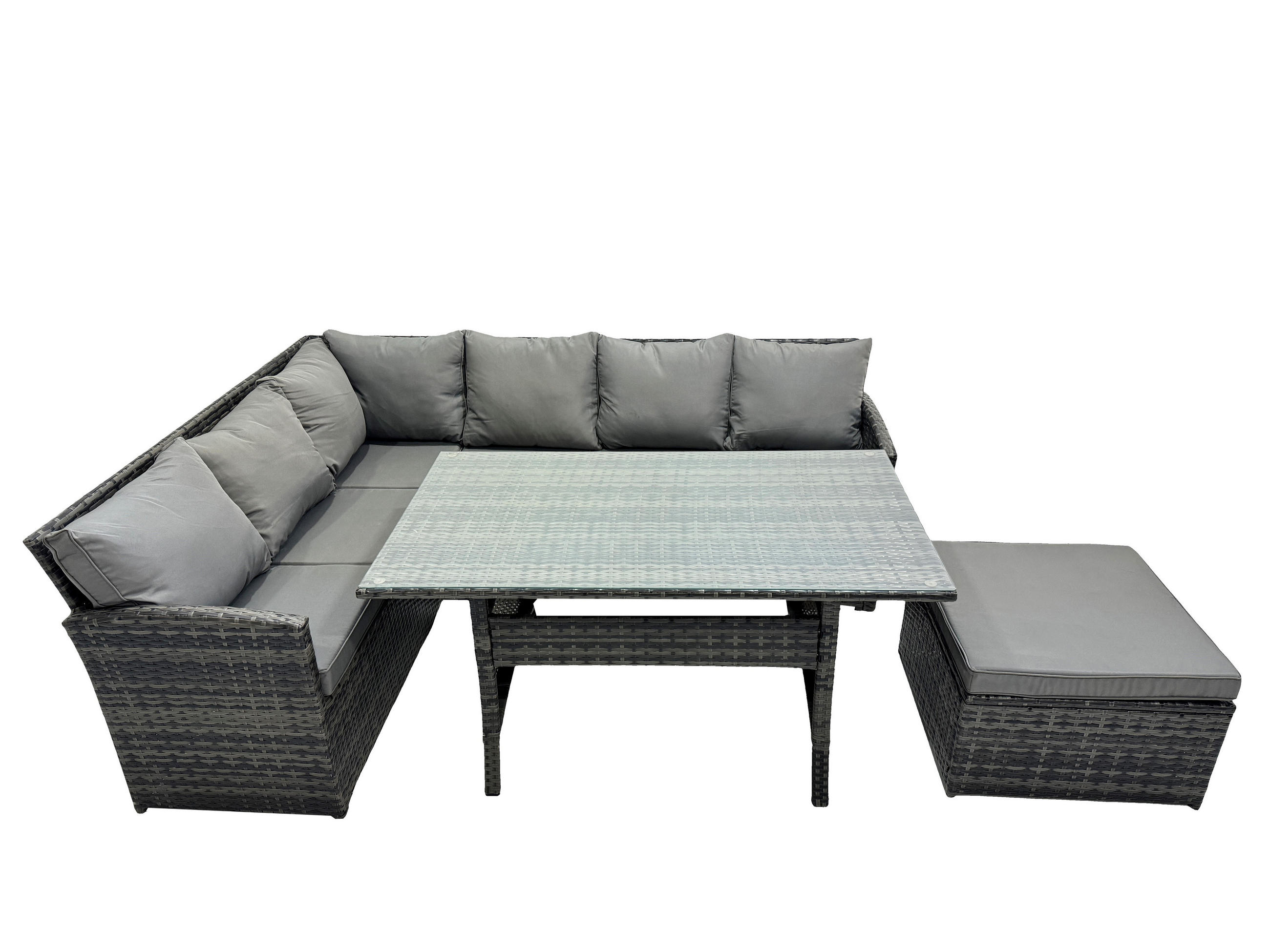 GARTENMÖBEL SET Polyrattan Dunkelgrau 7-Sitzer - Dunkelgrau/Grau, Glas/Kunststoff - Fimous